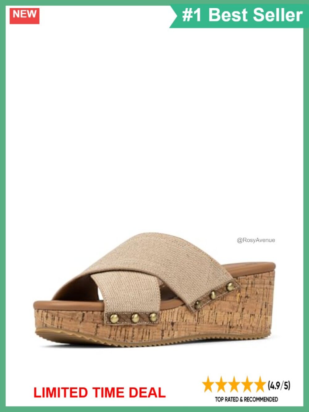 Wedge Sandals Women Slip On Studded Cork Platform